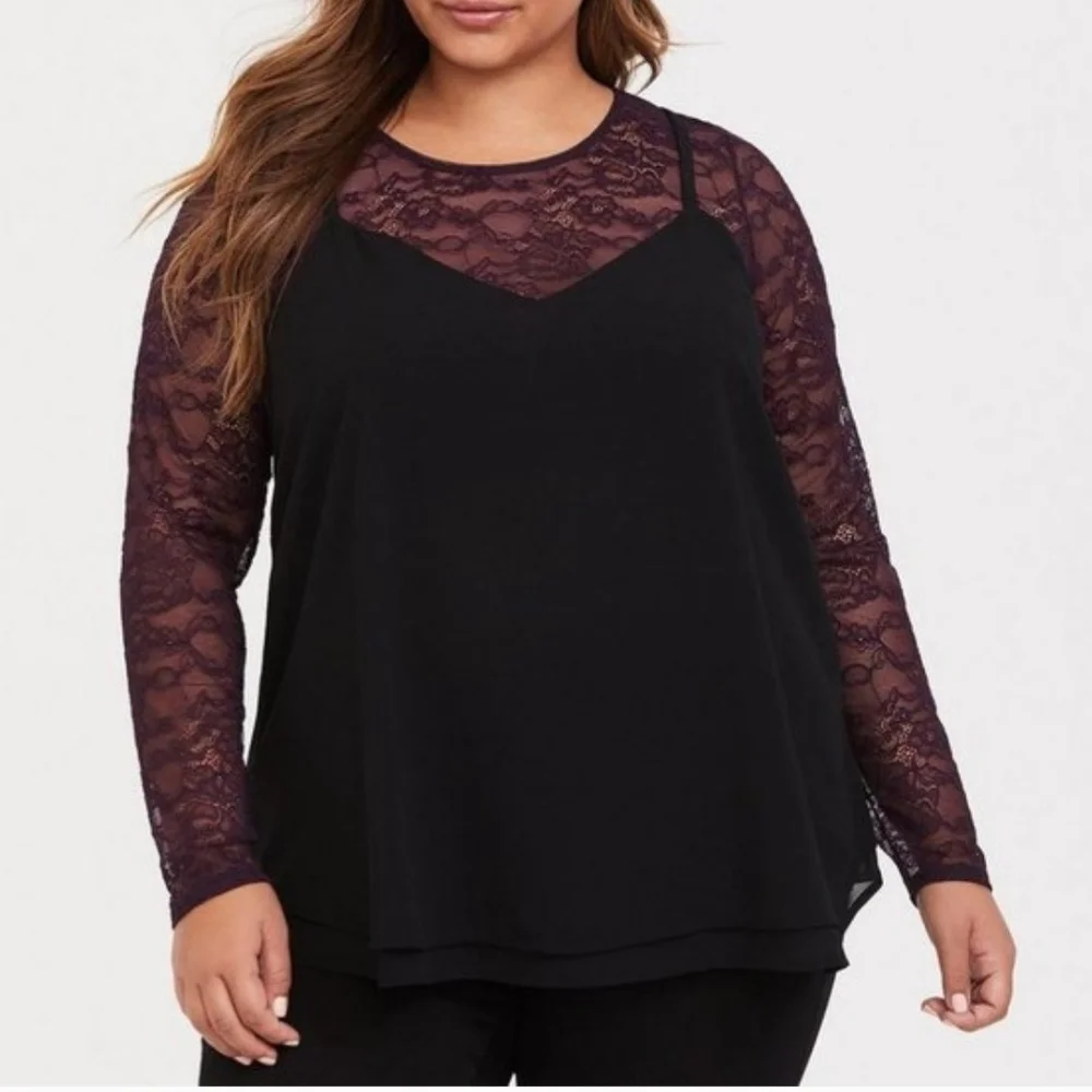 Torrid Curve Black Lace Under-It-All Crop Long Sleeve Top Bra Size 3 - Picture 10 of 12